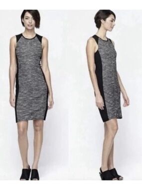 Eileen Fisher Ponte Tweed Knitted Dress Black Medium Career Classic Sleeveless